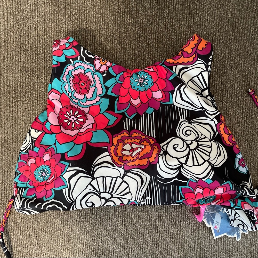 YMI Colorful Floral Reversible Swim Bikini Tie Top